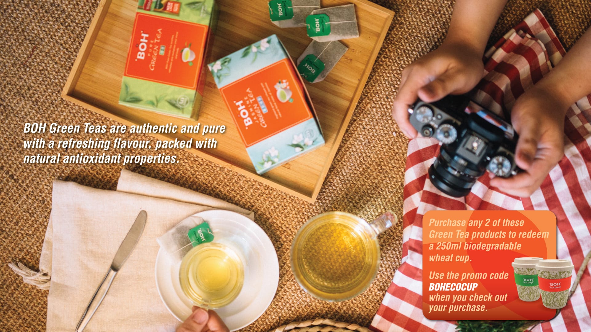 BOH Green Tea Promotion Free Beautiful Biodegradable Wheat Cup